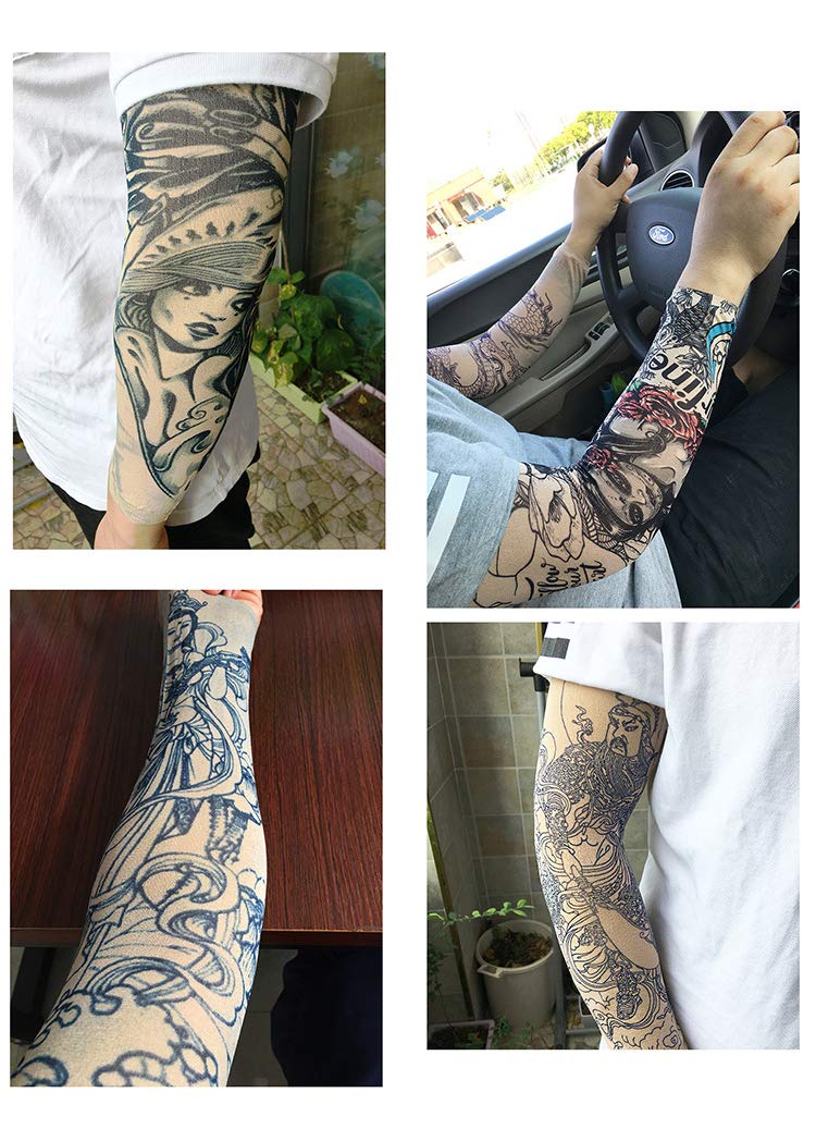 Juland 6 Pcs Temporary Tattoo Sleeves Fake Slip On Tattoo Arm Sleeves Kit Arm Sunscreen Stockings Accessories for Unisex Party Cool Men Women - Image 3